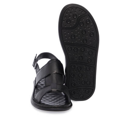 Siyah Deri Erkek Sandalet - E24Y1SN56652-A23 - 4