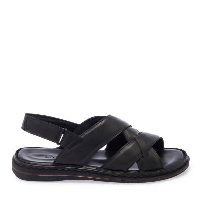 Siyah Deri Erkek Sandalet - E25Y1SN57149-A23 - 3