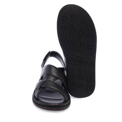 Siyah Deri Erkek Sandalet - E25Y1SN57149-A23 - 4