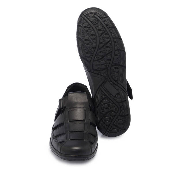 Siyah Hakiki Deri Erkek Sandalet - E25Y1SN57327-A23 - 4