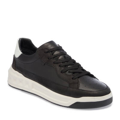 Siyah Deri Erkek Sneaker - E24I1AY56622-A23 - 1