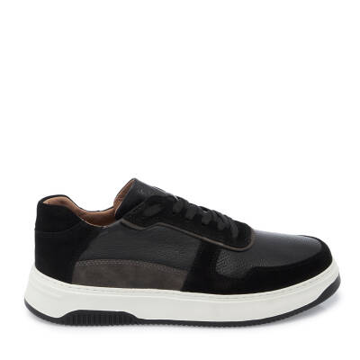 Siyah Deri Erkek Sneaker - E25I1AY57270-A23 - 3