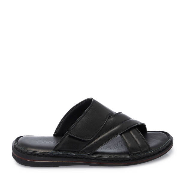 Siyah Hakiki Deri Erkek Terlik - E25Y1TR57156-A23 - Tergan