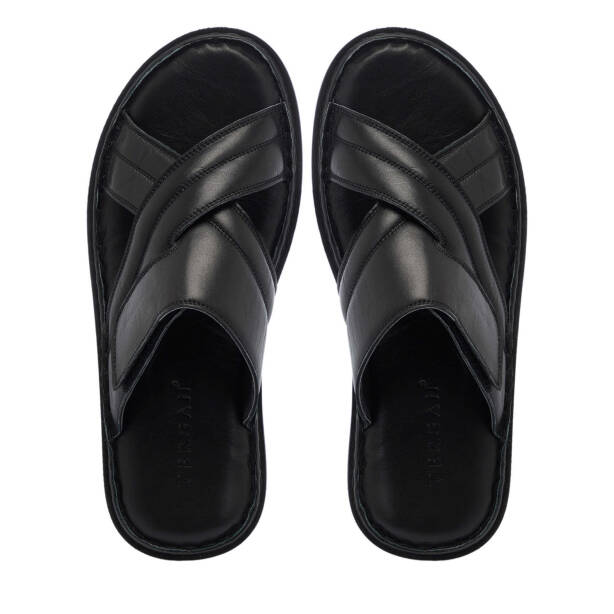 Siyah Hakiki Deri Erkek Terlik - E25Y1TR57156-A23 - Tergan