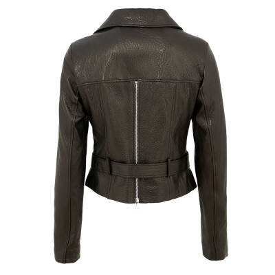 Siyah Deri Kadın Deri Biker Mont - K22BDM320293-Q3H - 4