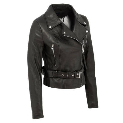 Siyah Deri Kadın Deri Biker Mont - K22KDM320292-Q3H - 2