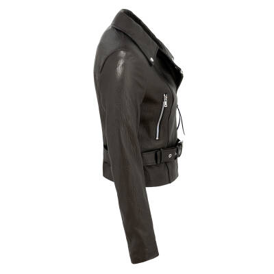 Siyah Deri Kadın Deri Biker Mont - K22KDM320292-Q3H - 3