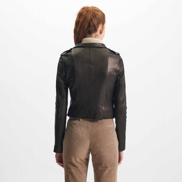 Siyah Deri Kadın Deri Biker Mont - K22KDM320296-R50 - Tergan