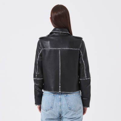 Siyah Deri Kadın Deri Biker Mont - K23KDM320402-Q3H - 3
