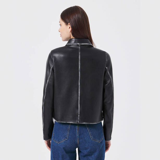 Siyah Deri Kadın Deri Biker Mont - K23KDM320406-Q3H - 4