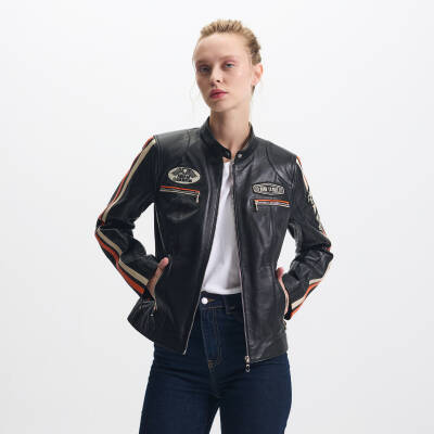 Siyah Deri Kadın Deri Biker Mont - K24KDM320451-Q3H 