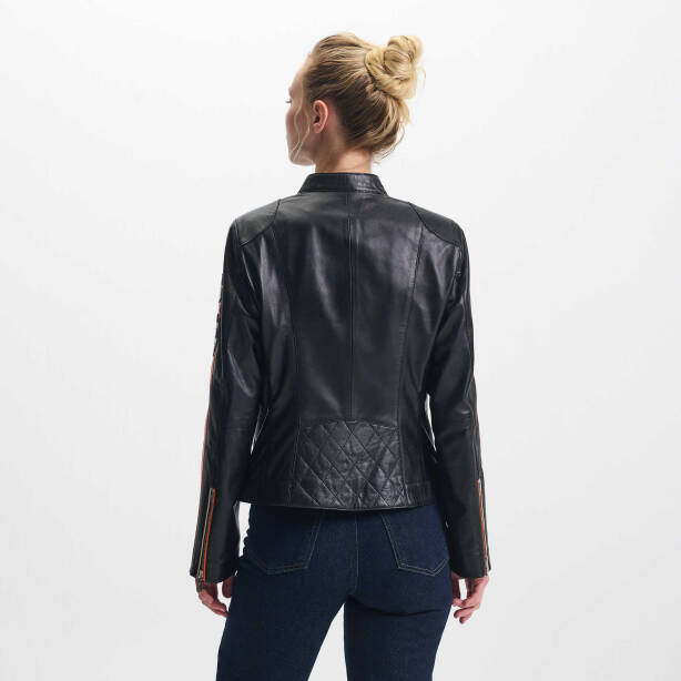 Siyah Hakiki Deri Kadın Deri Biker Mont - K24KDM320451-Q3H - 4