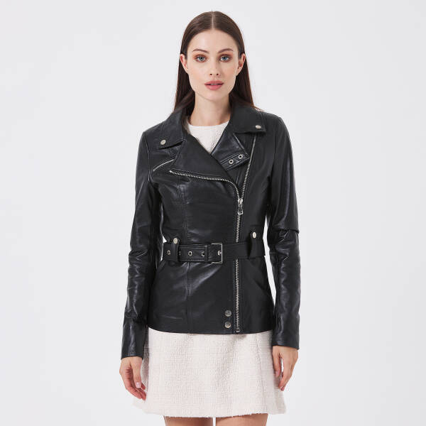 Siyah Deri Kadın Deri Ceket - K24IDM320436-Q3H - 1