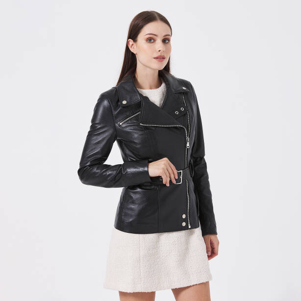Siyah Deri Kadın Deri Ceket - K24IDM320436-Q3H - 2