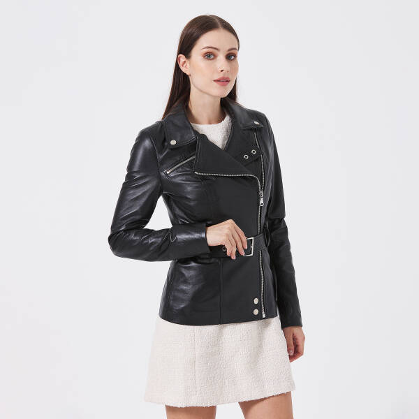 Siyah Deri Kadın Deri Ceket - K24IDM320436-Q3H - 2