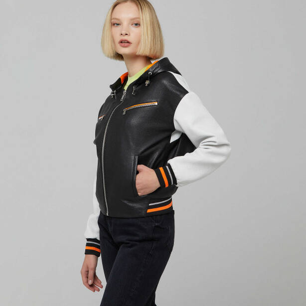 Siyah Deri Kadın Deri Mont - K22IDM320235-R9X - 2