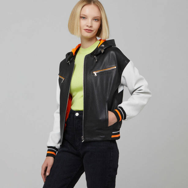 Siyah Deri Kadın Deri Mont - K22IDM320235-R9X - 4