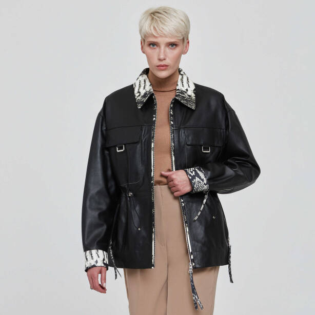 Siyah Deri Kadın Deri Mont - K22KDM320288-Q3H - 3