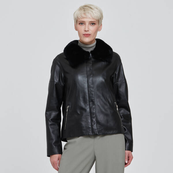 Siyah Deri Kadın Deri Mont - K23BDM320372-Q3H - 1