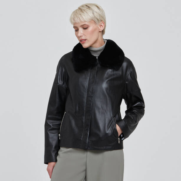 Siyah Deri Kadın Deri Mont - K23BDM320372-Q3H - 2