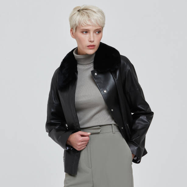 Siyah Deri Kadın Deri Mont - K23BDM320372-Q3H - 3