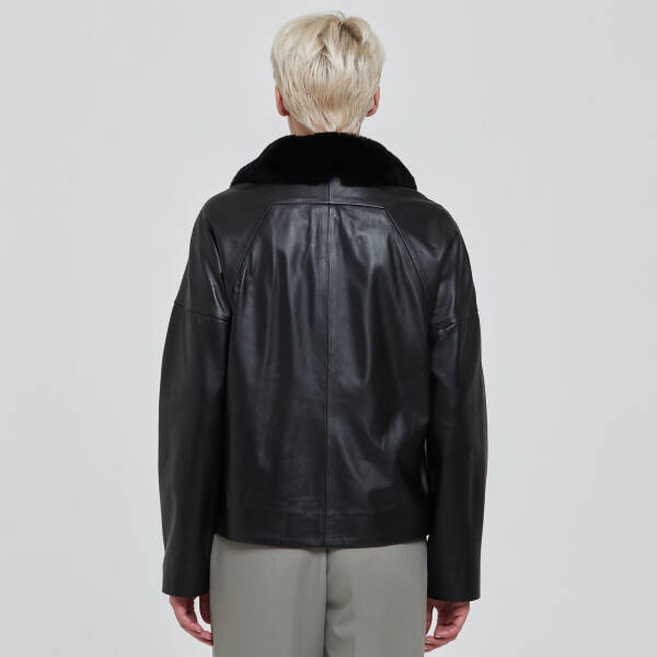 Siyah Deri Kadın Deri Mont - K23BDM320372-Q3H - 4