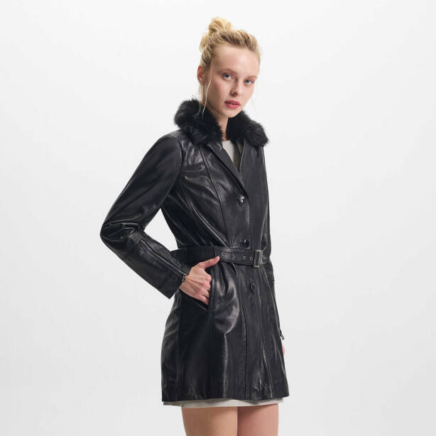 Siyah Deri Kadın Deri Mont - K24KDM320442-Q3H - Tergan Four Season