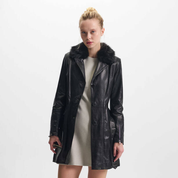 Siyah Deri Kadın Deri Mont - K24KDM320442-Q3H - Tergan Four Season