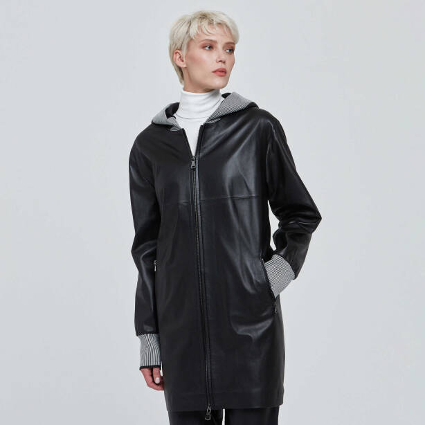 Siyah Hakiki Deri Kadın Deri Trençkot - K22KDM320284-Q3H - Tergan