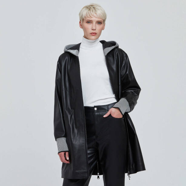 Siyah Hakiki Deri Kadın Deri Trençkot - K22KDM320284-Q3H - Tergan