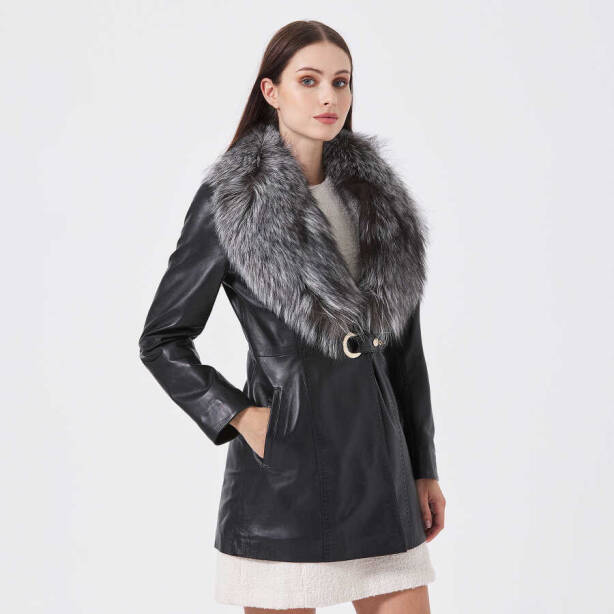 Siyah Hakiki Deri Kadın Deri Trençkot - K23KDM320384-Q3H - Tergan