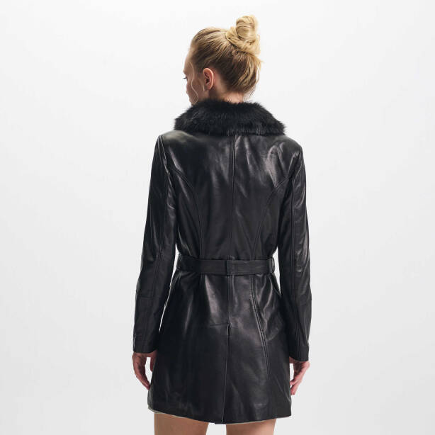 Siyah Hakiki Deri Kadın Deri Trençkot - K24KDM320442-Q3H - 4