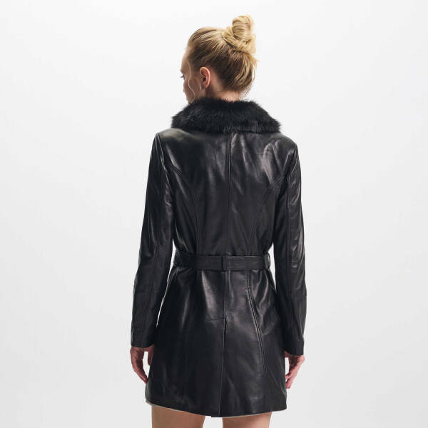 Siyah Hakiki Deri Kadın Deri Trençkot - K24KDM320442-Q3H - 4