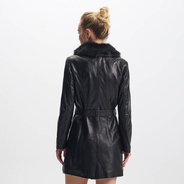 Siyah Hakiki Deri Kadın Deri Trençkot - K25KDM320476-Q3H - Tergan Four Season