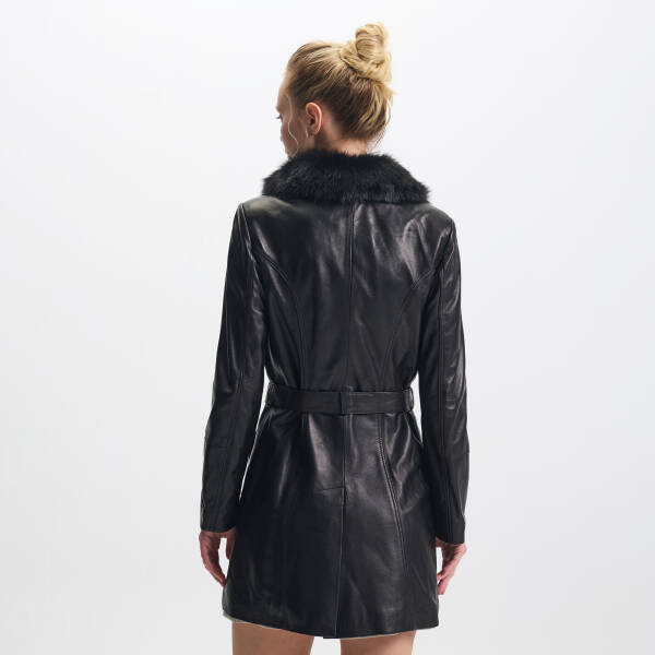 Siyah Hakiki Deri Kadın Deri Trençkot - K25KDM320476-Q3H - 4