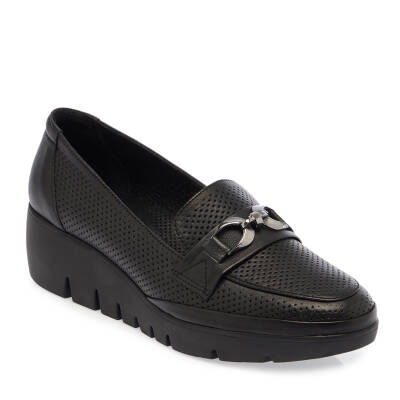 Siyah Deri Kadın Dolgu Topuklu Ayakkabı - K24I1AY67105-A23 