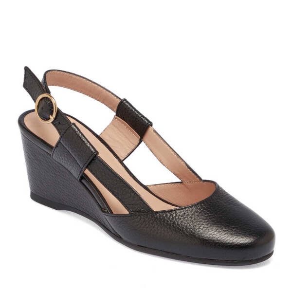 Siyah Hakiki Deri Kadın Dolgu Topuklu Ayakkabı - K24I1AY67171-A41 - 2