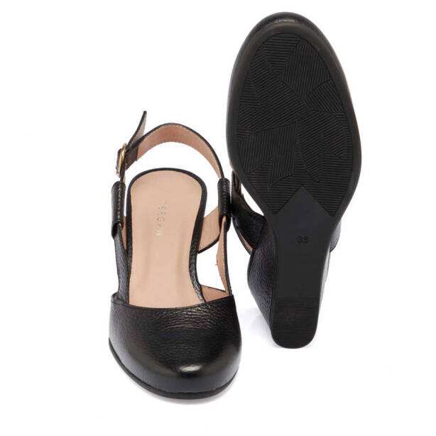 Siyah Hakiki Deri Kadın Dolgu Topuklu Ayakkabı - K24I1AY67171-A41 - 4