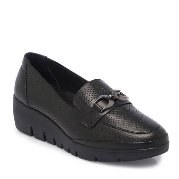 Siyah Hakiki Deri Kadın Dolgu Topuklu Ayakkabı - K25I1AY67845-A23 - 2