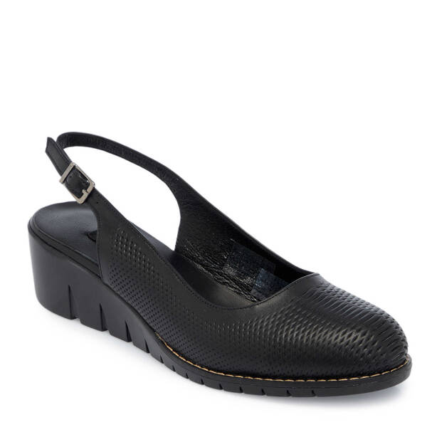 Siyah Hakiki Deri Kadın Dolgu Topuklu Ayakkabı - K25Y1AY67905-A23 - 2