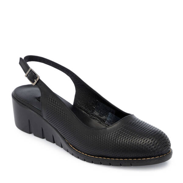 Siyah Hakiki Deri Kadın Dolgu Topuklu Ayakkabı - K25Y1AY67905-A23 - 2