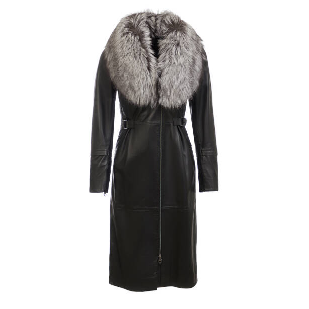 Siyah Hakiki Deri Kadın Kürk Kaban - K24KDM320456-Q3H - 1