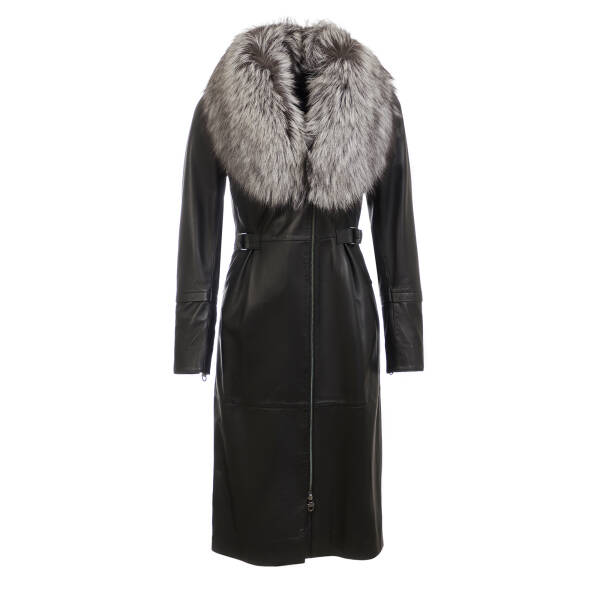 Siyah Hakiki Deri Kadın Kürk Kaban - K24KDM320456-Q3H - 1