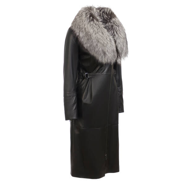 Siyah Hakiki Deri Kadın Kürk Kaban - K24KDM320456-Q3H - 2