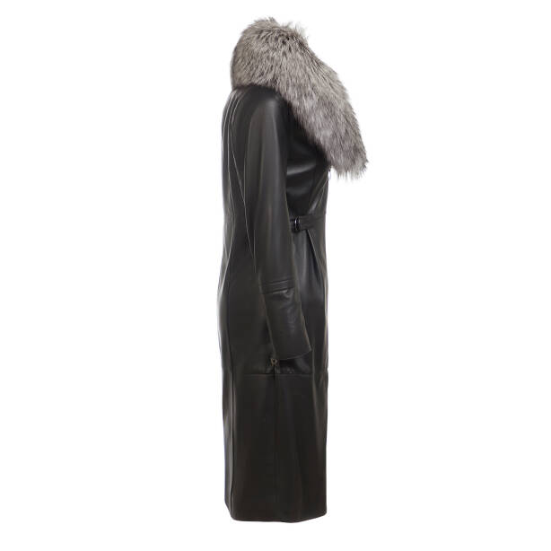 Siyah Hakiki Deri Kadın Kürk Kaban - K24KDM320456-Q3H - 3