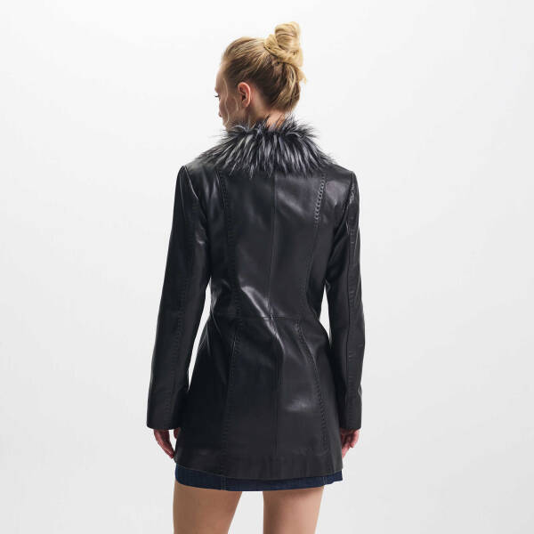 Siyah Hakiki Deri Kadın Kürk Mont - K24KDM320464-Q3H - 4