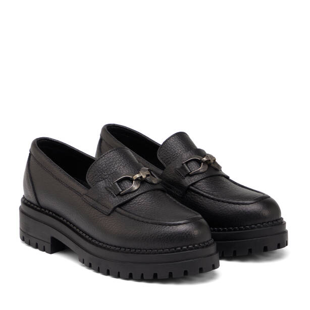 Siyah Hakiki Deri Kadın Loafer - K25S1AY68541-A41 - Tergan