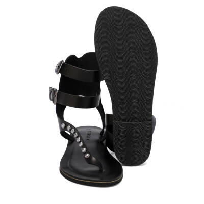 Siyah Deri Kadın Sandalet - K21Y1SN65637-A23 - 4