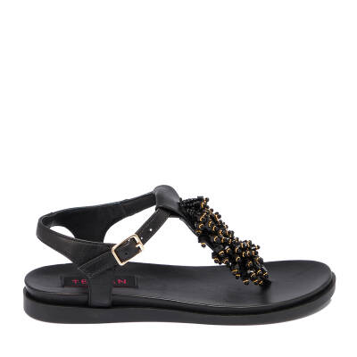  Siyah Deri Kadın Sandalet - K22Y1SN66037-A23 - 3
