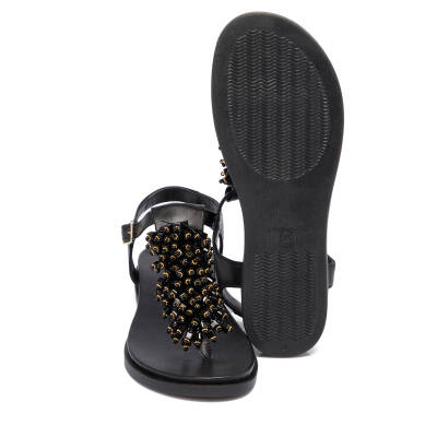  Siyah Deri Kadın Sandalet - K22Y1SN66037-A23 - 4